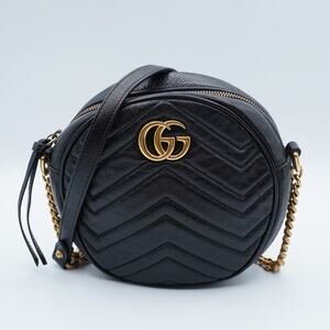 Gucci GG Marmont Black Round Mini Shoulder Bag Calfskin